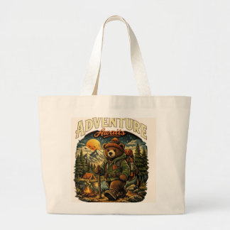 Bolsa Tote Grande Adventure Awaits - Cute Hiking Bear Vintage Illust