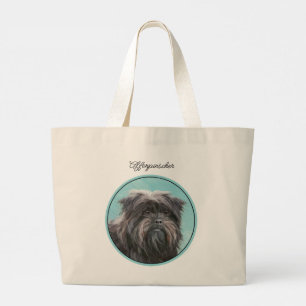 Bolsa Tote Grande Affenpinscher Pintando Arte Negra e Cachorro Prate