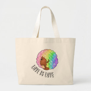 Bolsa Tote Grande afro arco-íris amor LGBTQ é amor orgulho garota ne