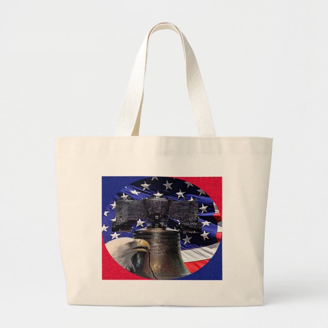Bolsa Tote Grande Águia Bald Americana, Bell e Bandeira (Frente)