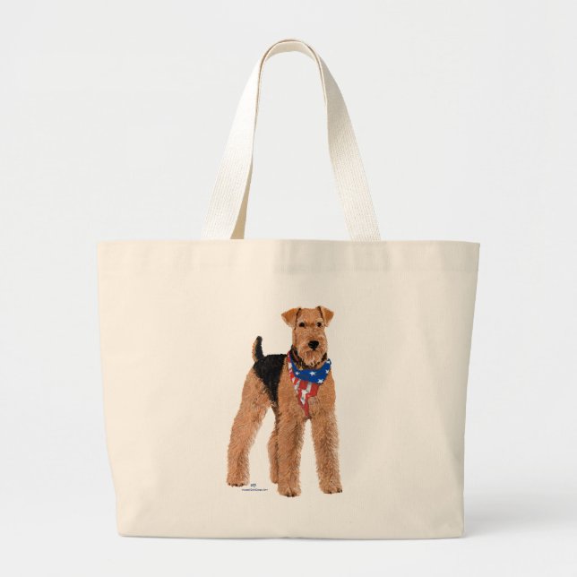 Bolsa Tote Grande Airedale Terrier Patriótico (Frente)