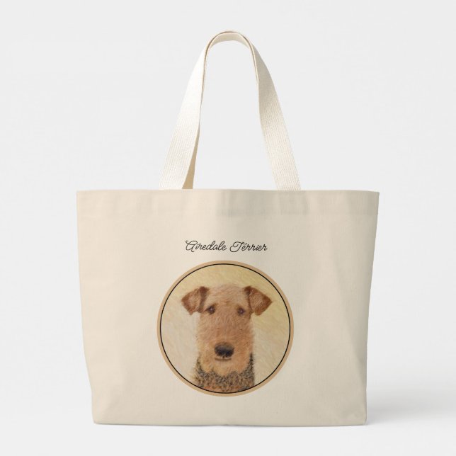 Bolsa Tote Grande Airedale Terrier pintando uma gata de arte origina (Verso)