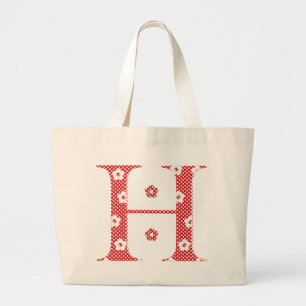 Bolsa Tote Grande alfabeto floral H (vermelho e pontos)