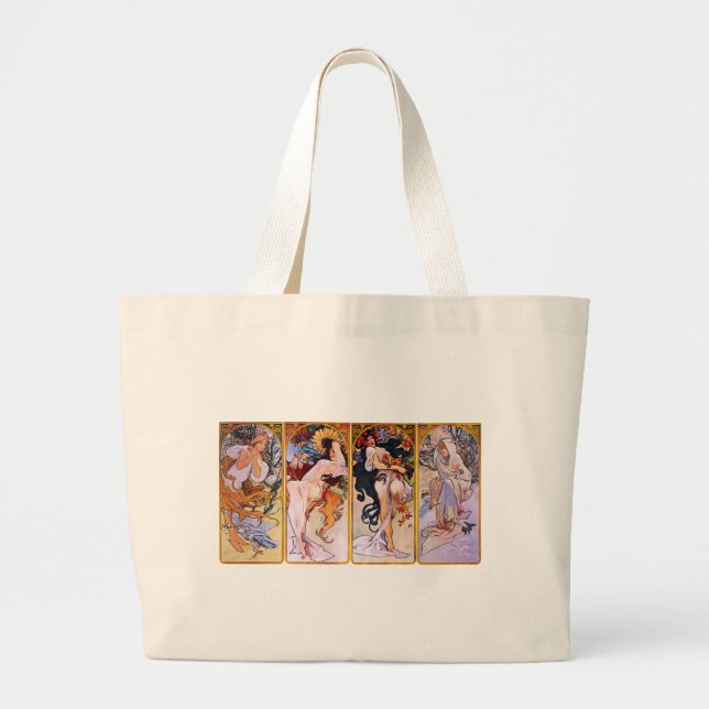 Bolsa Tote Grande Alfons Mucha Art Nouveau Girls Painting (Frente)