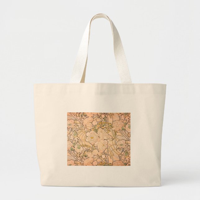 Bolsa Tote Grande Alfonse Mucha Art Nouveau Peonies (Frente)
