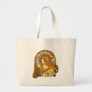 Bolsa Tote Grande Alfonse Mucha Zodiac Art Nouveau Mulher