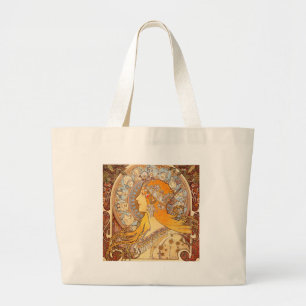 Bolsa Tote Grande Alfonse Mucha Zodiac Art Nouveau Mulher