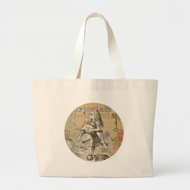 Bolsa Tote Grande Alice no País das Maravilhas Flamingo Classic (Frente)