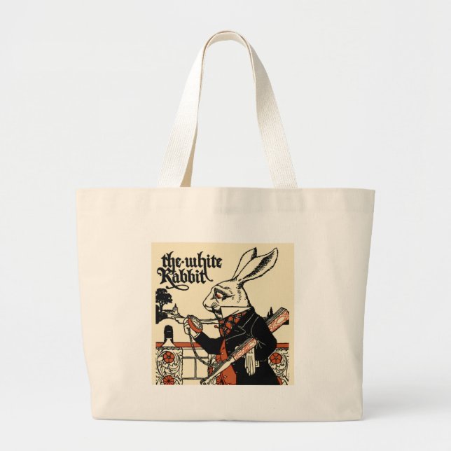 Bolsa Tote Grande Alice White Rabbit Classic Wonderland (Frente)