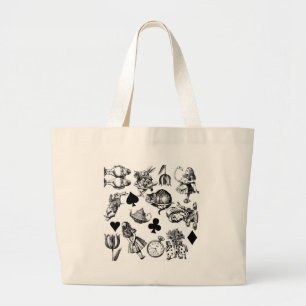 Bolsa Tote Grande Alice White Rabbit Wonderland Cheshire Cat