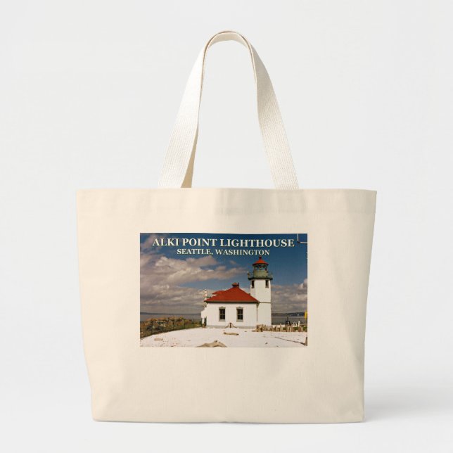 Bolsa Tote Grande Alki Point Lighthouse, Seattle Washington (Frente)