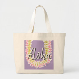 Bolsa Tote Grande Aloha Lei de Plumeria Havaiano Floral Elegante Pas