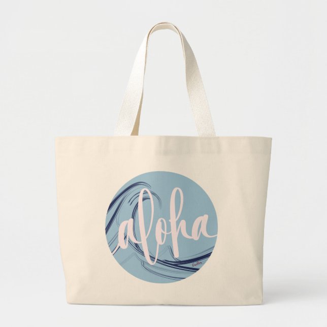 Bolsa Tote Grande Aloha Tote Bag com tema do oceano Kai (Frente)