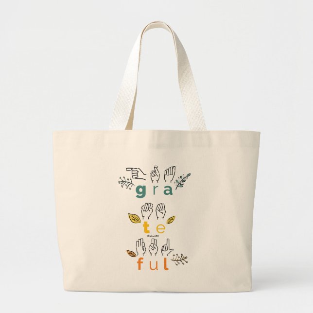Bolsa Tote Grande Always Grateful Sign Language (Frente)