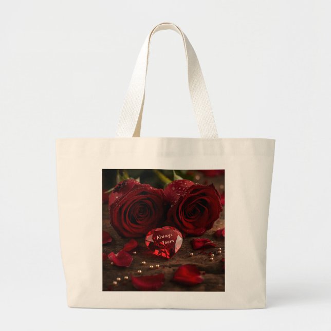 Bolsa Tote Grande Always Yours Romantic Red Rose Valentine Canvas (Frente)