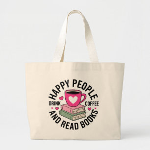 Bolsa Tote Grande Amante de Livros Divertidos Viciado em Café Nerd d