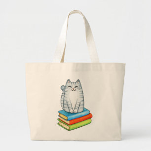 Bolsa Tote Grande Amante de Livros Engraçados, Bicho de Livro, Gatin