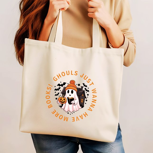Bolsa Tote Grande Amantes de Livros de Halloween de Monograma Bonito (Criador carregado)