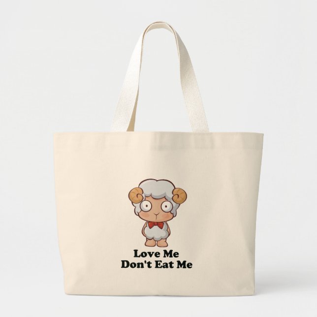 Bolsa Tote Grande Ame-me Não Coma Design de Ovelha (Frente)