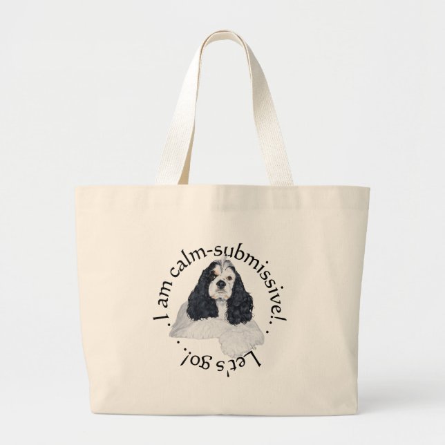 Bolsa Tote Grande American Cocker Spaniel Calmo Submisso (Frente)