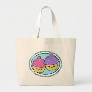 Bolsa Tote Grande Amigos do Cupcake Kawaii