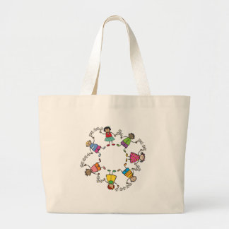 Bolsa Tote Grande Amigos felizes bonitos dos miúdos dos desenhos