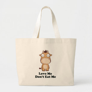 Bolsa Tote Grande Amo-me Não Coma Design de Vaca