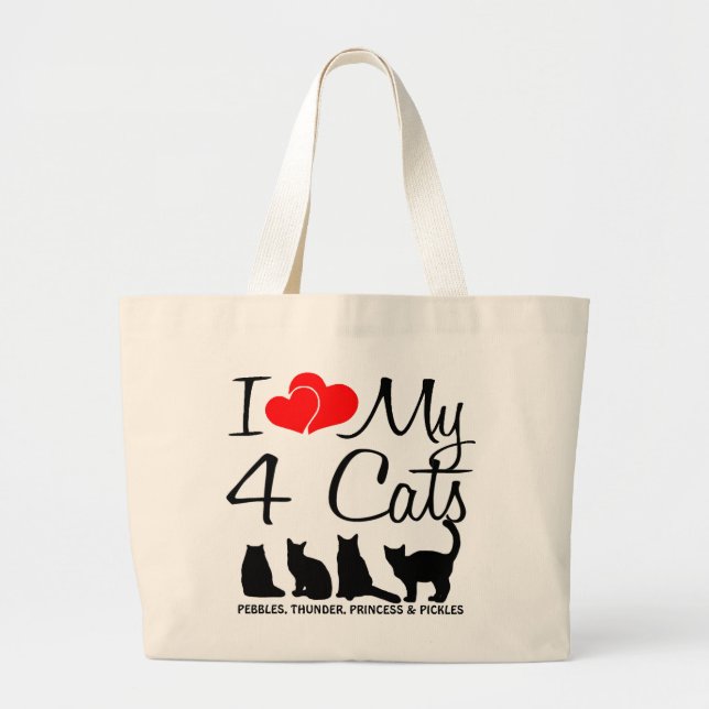 Bolsa Tote Grande Amo Os Meus Quatro Gatos (Frente)