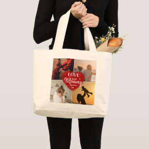 Bolsa Tote Grande Amo-Te, Mãe, Dia de as mães Personalizado 3 Colage