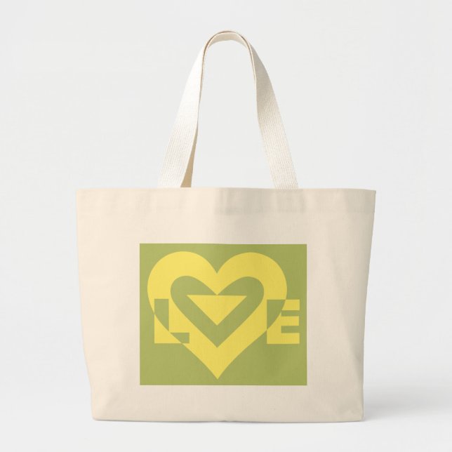 Bolsa Tote Grande Amor Amarelo em Sage Green (Frente)