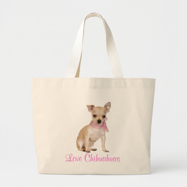 Bolsa Tote Grande Amor Chihuahua Puppy Dog Tote Bag (Frente)