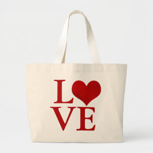 Bolsa Tote Grande Amor, coração vermelho/texto de DIY