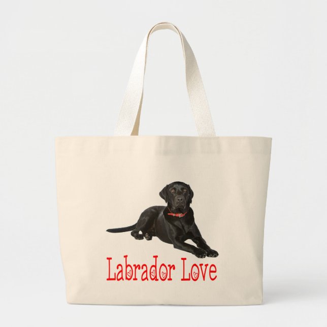 Bolsa Tote Grande Amor de Cão Negro Labrador (Frente)