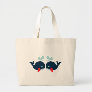 Bolsa Tote Grande Amor Náutico Baleias Peixes Amor - Praia Marinho 
