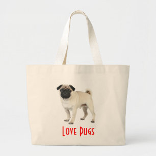 Bolsa Tote Grande Amor Pugs Canvas de cachorro de praia Toshbag