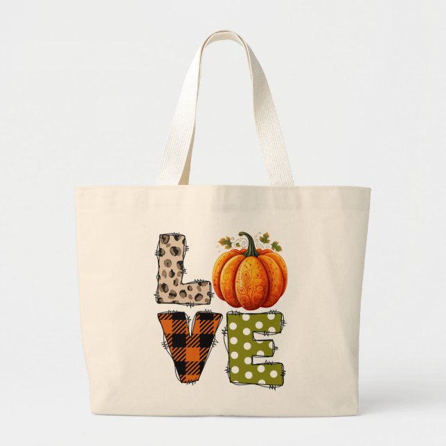 Bolsa Tote Grande AMOR - Pumpkin bonito e letras de Bolinhas (Frente)