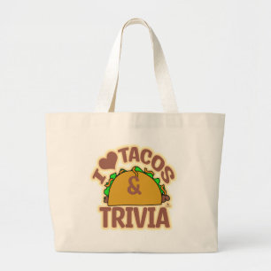 Bolsa Tote Grande Amor Tacos e Design de Diversão de Jogo de Trivia