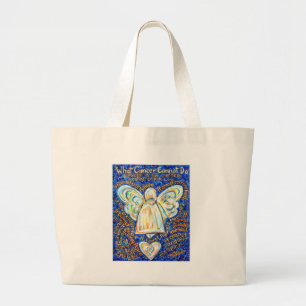 Bolsa Tote Grande & azul; Anjo do Cancer Dourado - Grande