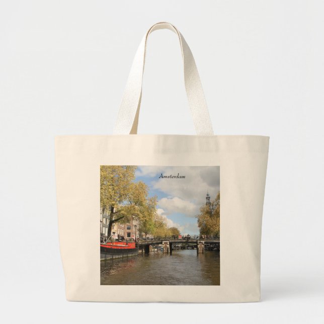 Bolsa Tote Grande Amsterdã, Canal, Ponte, Embarcação Doméstica, Espí (Frente)