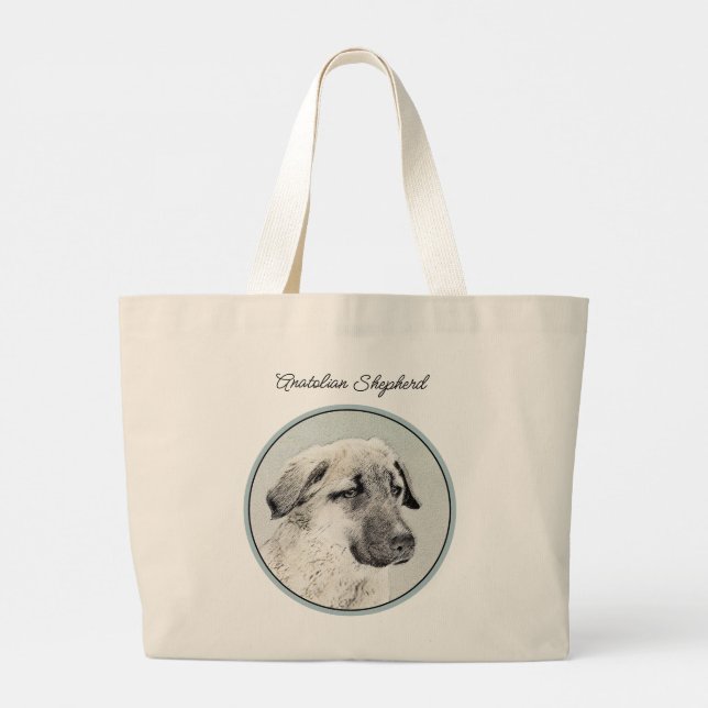 Bolsa Tote Grande Anatólia Shepherd Fawn Painting Original Dog Art (Verso)