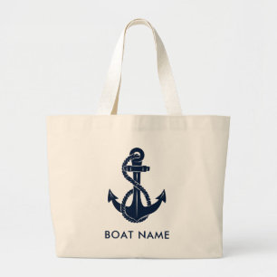 Bolsa Tote Grande Âncora Azul-Marinho Nome do Barco Náutico