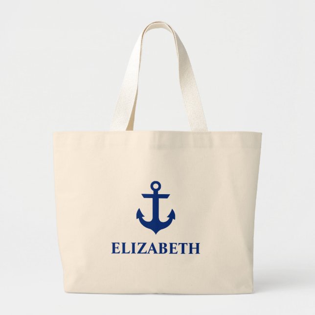 Bolsa Tote Grande Âncora de nome náutico (Frente)