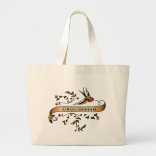 Bolsa Tote Grande Andorinha e rolo com Crocheting
