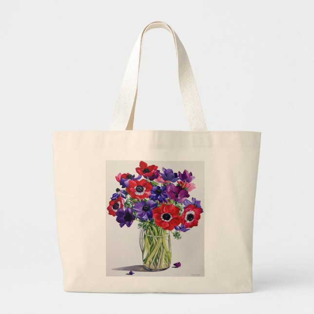 Bolsa Tote Grande Anêmonas em um jarro de vidro (Frente)