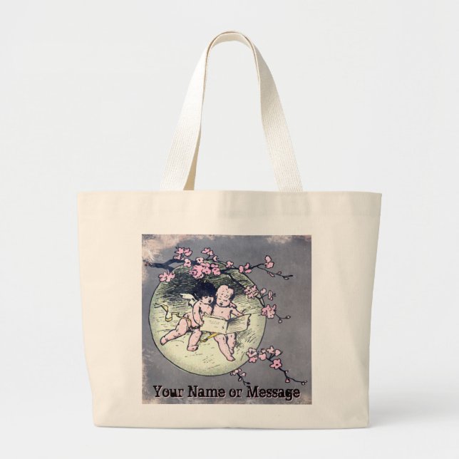 Bolsa Tote Grande Angels lendo por Cherry Blossom Moon_Personalizado (Frente)