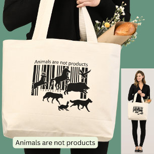 Bolsa Tote Grande Animais não são produtos Código de barras Vegan