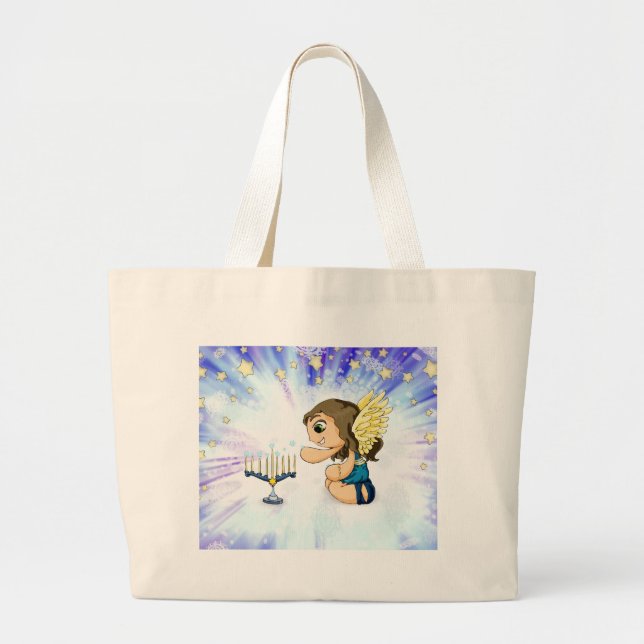 Bolsa Tote Grande Anjo de Menorah (Frente)