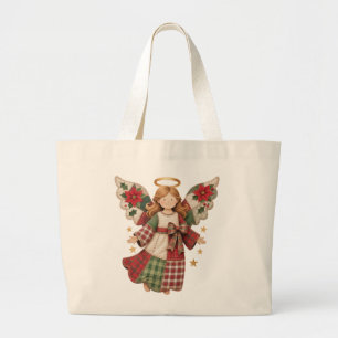 Bolsa Tote Grande Anjo de Natal com Estrelas Douradas