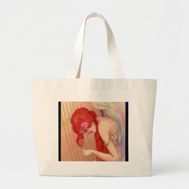 Bolsa Tote Grande Anjo Redheaded antigo doce na harpa (Frente)