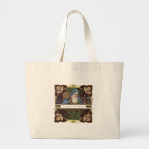 Bolsa Tote Grande Anjos de Papai Noel Vitorianos Azul Natal Arte Ant